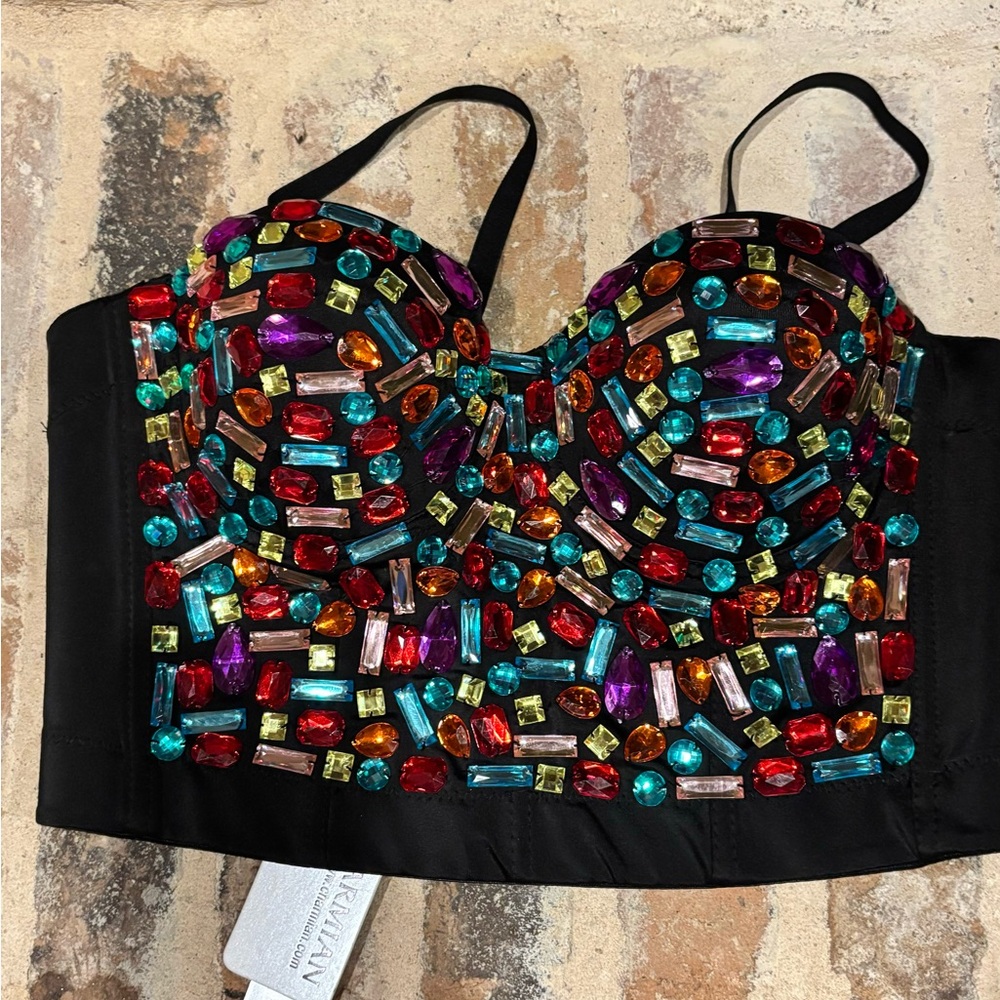 Embellished Multicolor Bustier Crop Top